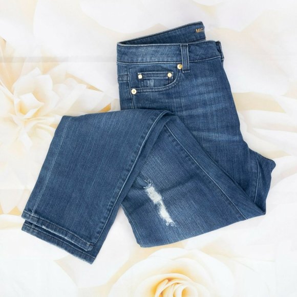 Michael Kors Dillon Relaxed Distressed Size 8 Medium Wash Denim Jeans - Picture 1 of 10